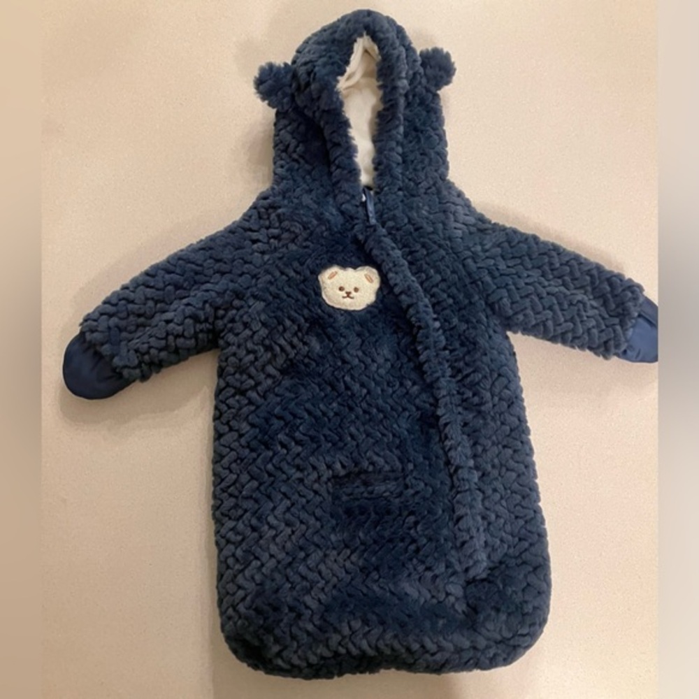 Rothschild Navy Blue Teddy bear Fleece Winter‎ Sack Size 0/6 M